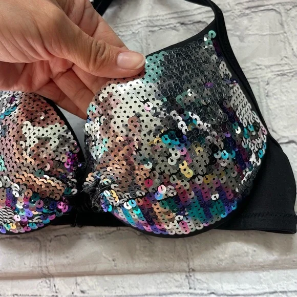 Pink Victoria’s Secret Black & Silver/Purple/Blue Sequin Bikini Top - Picture 3 of 5